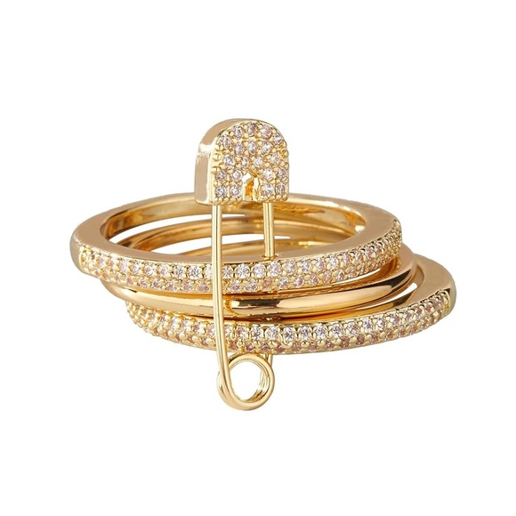 Gold Safety Pin Wrap Ring with Crystals - APM Monaco Inspired - Picture 1 of 4